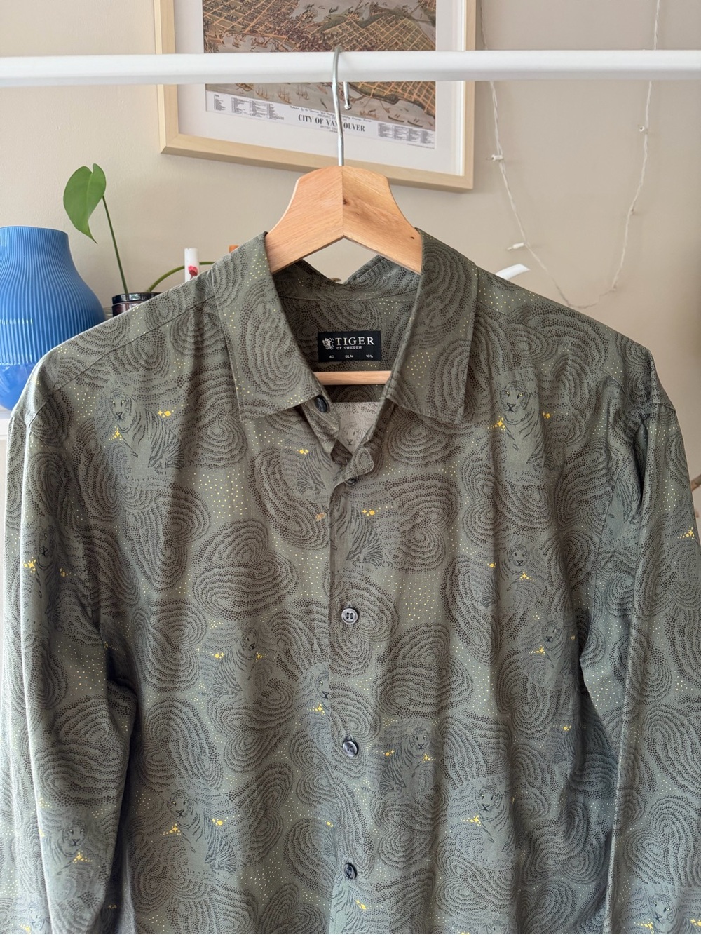 Tiger of Sweden Allover printed Olive Green Men's Button-Up Shirt
